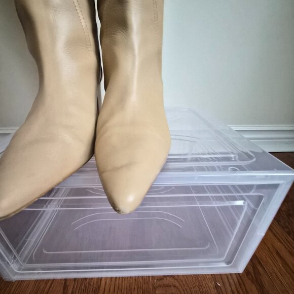 ZARA Light Beige Knee High Leather Boots | Size 39 (US 9) - Picture 8 of 13